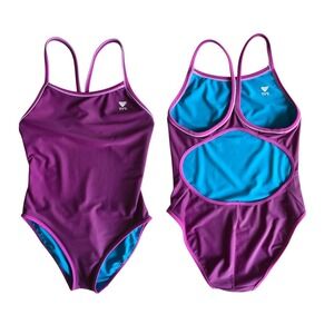 TYR Reversible Diamondfit One Piece Swimsuit Purple Turquoise Training Womens XS